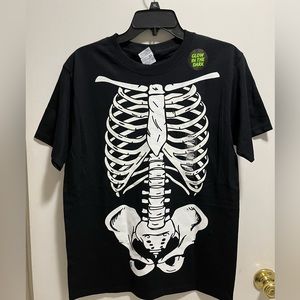 Halloween Skeleton Ribcage Glow In Dark T-shirt Men's M Medium Black Bones